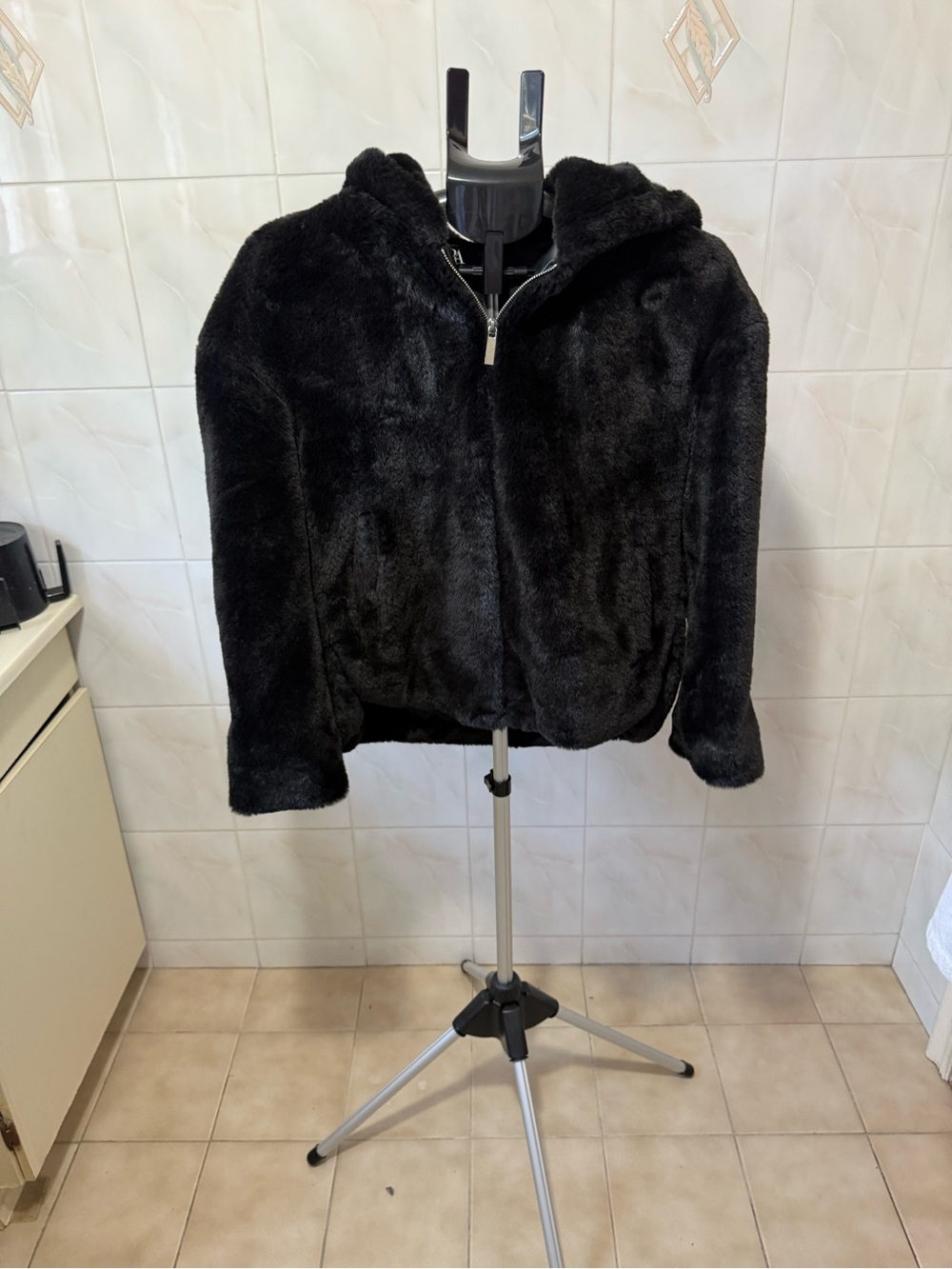 Zara Black Faux Fur Hooded Jacket